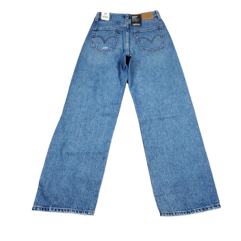 Levi's Premium Ribcage Straight Ankle Jeans Revolve Blue Ripped Size 24 x 27 - Picture 3 of 11